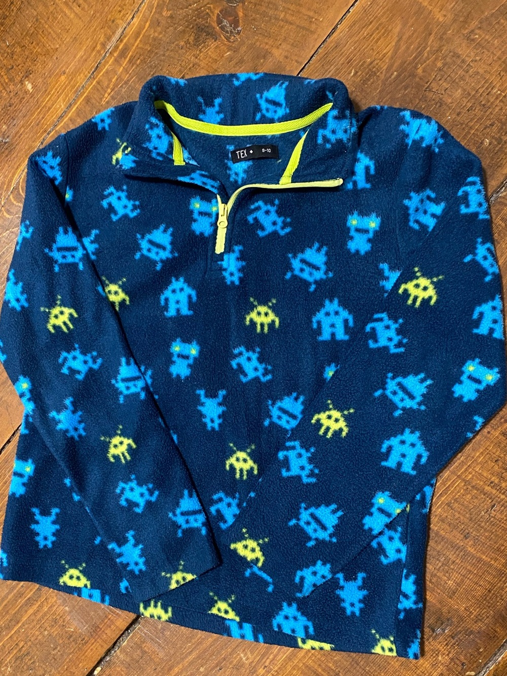 Tex Kids Navy Fleece Quarter-Zip Pullover with Blue & Neon Yellow Pixel Print